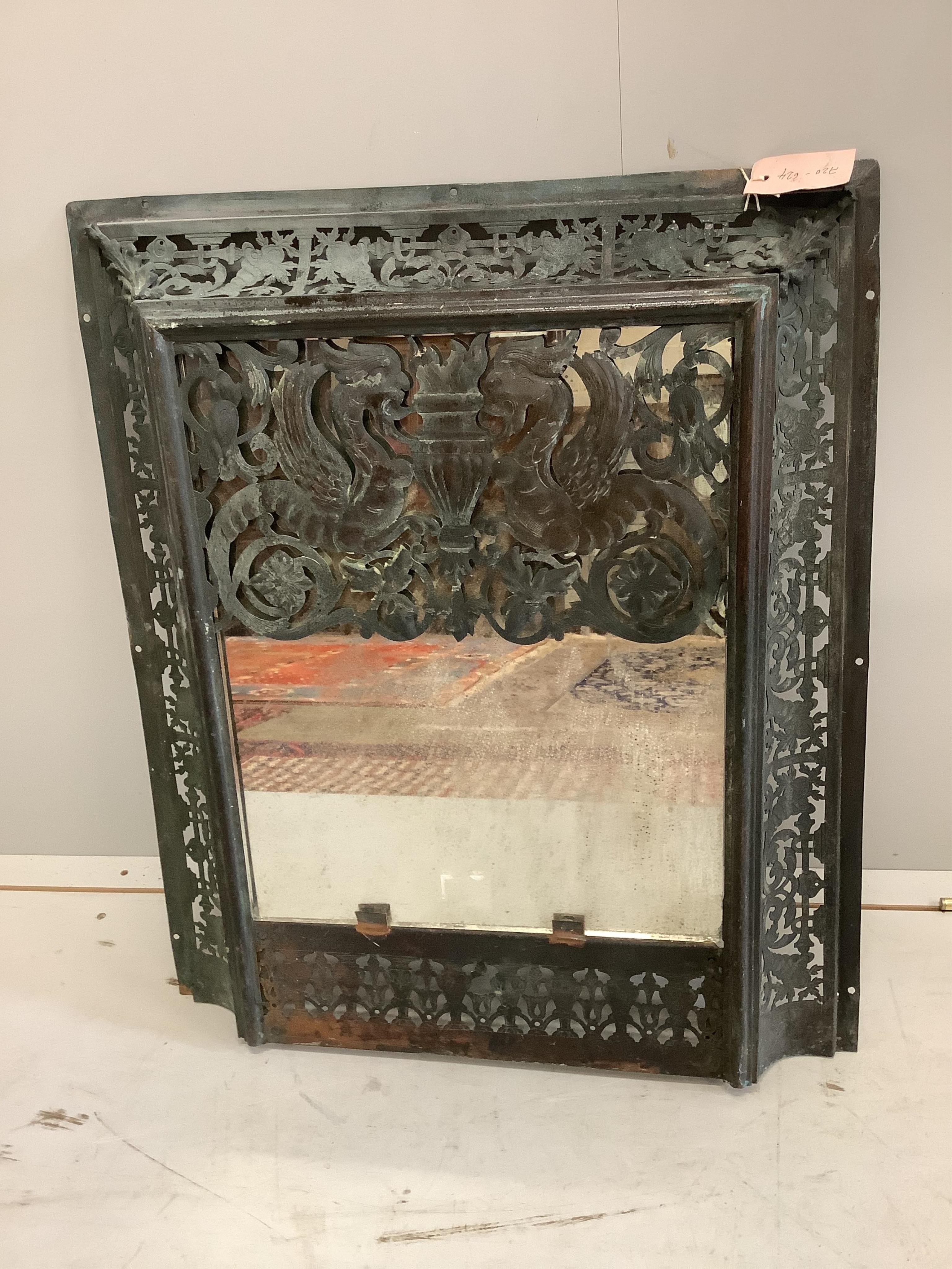 A 19th century Continental pierced copper wall mirror, 71 x 60cm